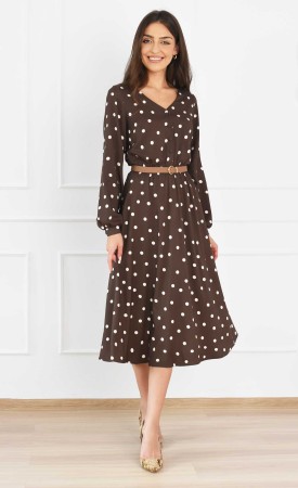 Sukienka w grochy Midi MELIA II (Brązowa) -10%