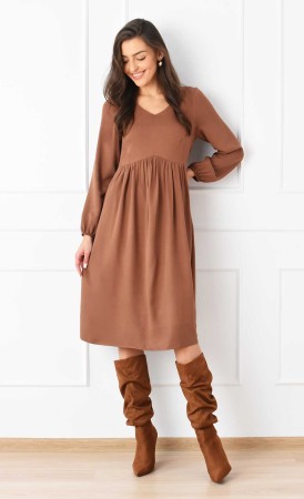 Brązowa sukienka Midi ŁUCJA (ciepły brąz) -20%