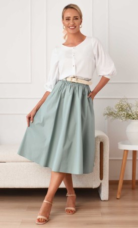 Bawełniana spódnica Midi CAPRI (Szałwia) -10%