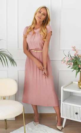 Wiskozowa sukienka Midi ALA (Pudrowy Róż) -20%