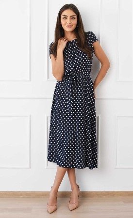 Sukienka w grochy Midi ALA (Granatowa) -10%