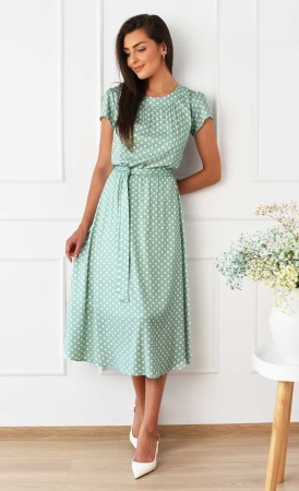 Sukienka w grochy Midi ALA (Mięta) -10%