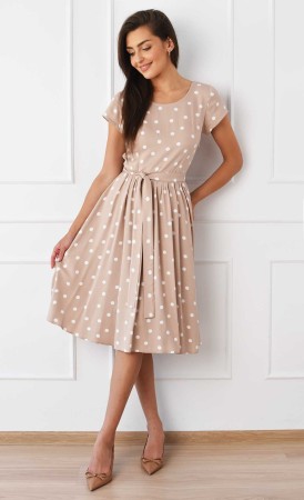 Sukienka w grochy Midi CLAIRE (Beżowa) -20%