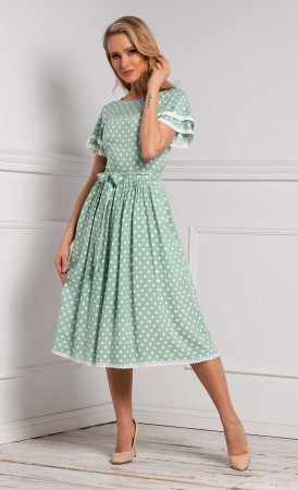 Sukienka w grochy Midi IRENE (Mięta) -10%
