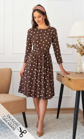 Sukienka w grochy Midi MARIE (Brązowa)