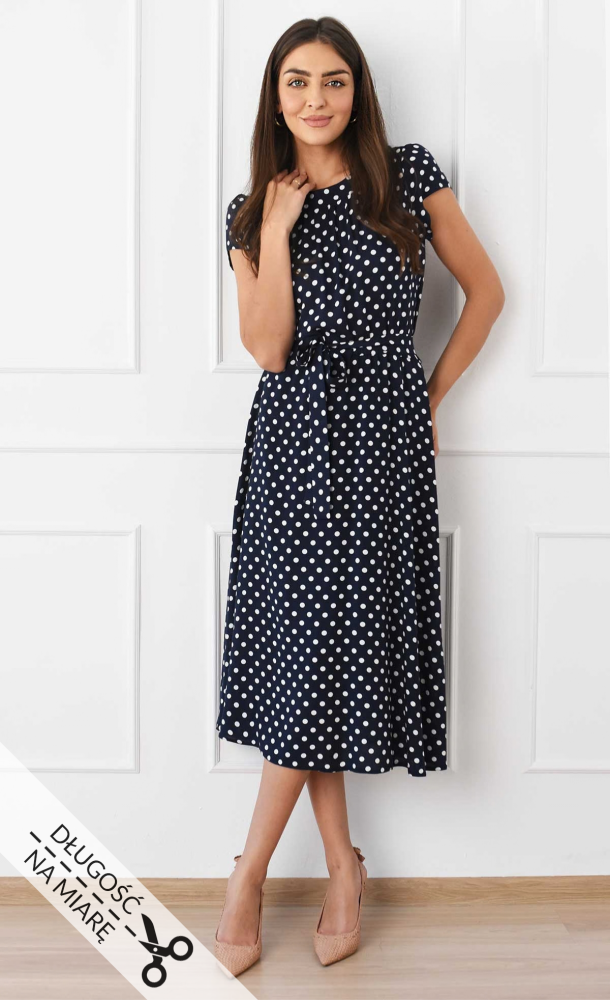 Sukienka w grochy Midi ALA (Granatowa)