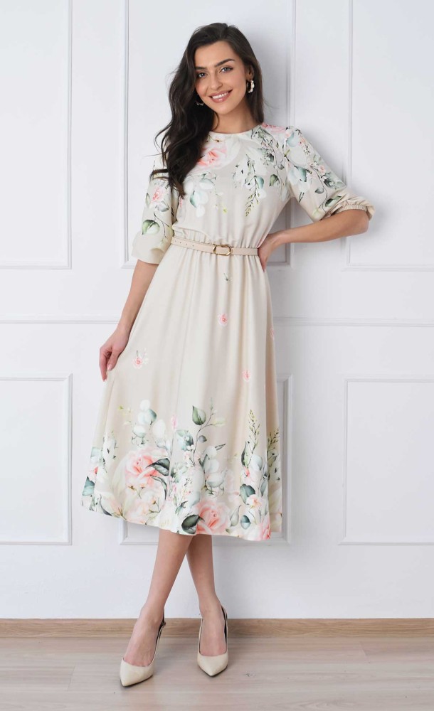 Sukienka w kwiaty Midi KATIA (Piwonia) -10%