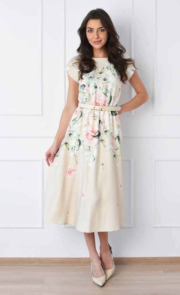 Sukienka w kwiaty Midi JULIA II (Piwonia) -10%