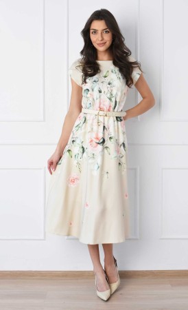 Sukienka w kwiaty Midi JULIA II (Piwonia) -10%