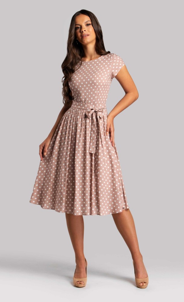 Sukienka w grochy Midi CLAIRE (Pudrowy Róż) -20%