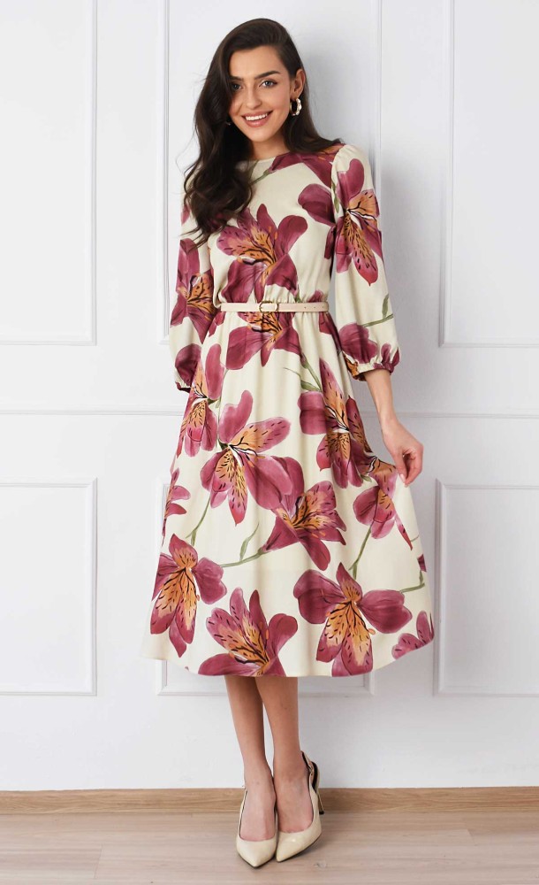 Sukienka w kwiaty Midi KATIA (Iris) -10%