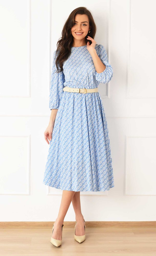 Sukienka we wzory Midi KATIA (Chanel błękit) -10%