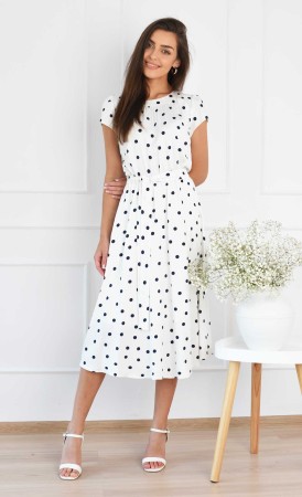 Sukienka w grochy Midi ALA (Biała) -10%
