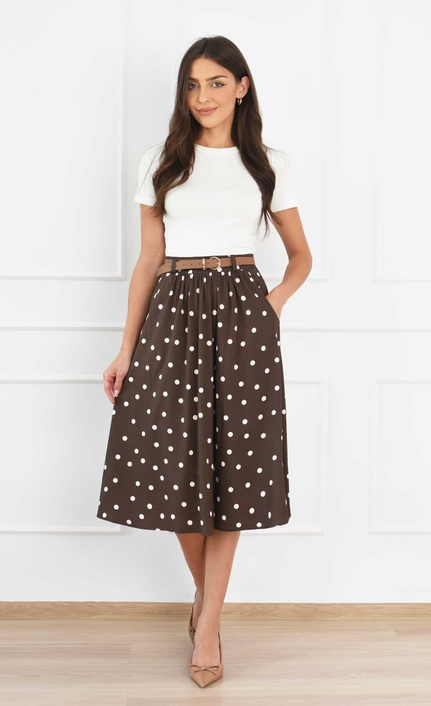 Spódnica w grochy Midi SOLEIL (Brązowa) -10%