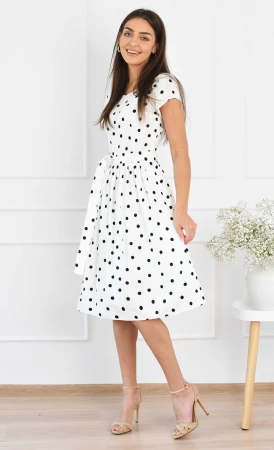 Sukienka w grochy Midi CLAIRE (Biała) -10%