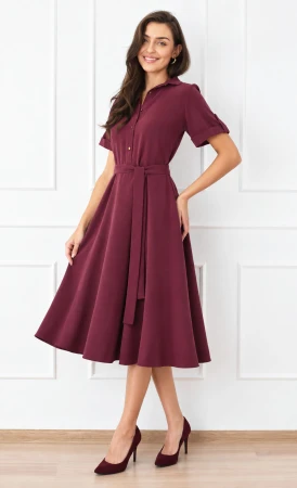 Burgundowa sukienka Midi CORIN -10% (100% tencel)