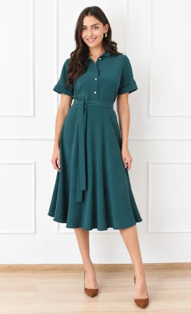 Sukienka Midi CORIN (Butelkowa Zieleń) -10% (100%tencel)