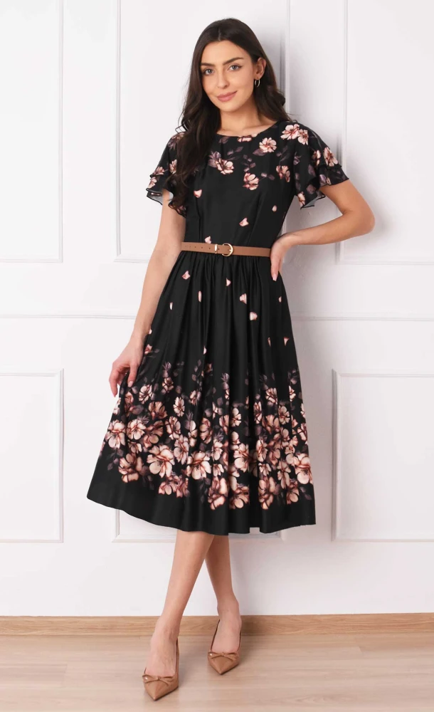 Sukienka w kwiaty Midi IRENE (Luciana czarna) -20%