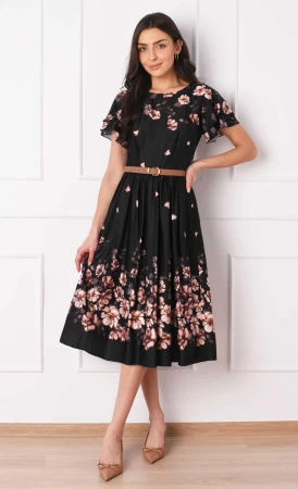 Sukienka w kwiaty Midi IRENE (Luciana czarna) -20%