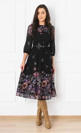 Sukienka w kwiaty Midi KATIA (Marion czarna) -30%
